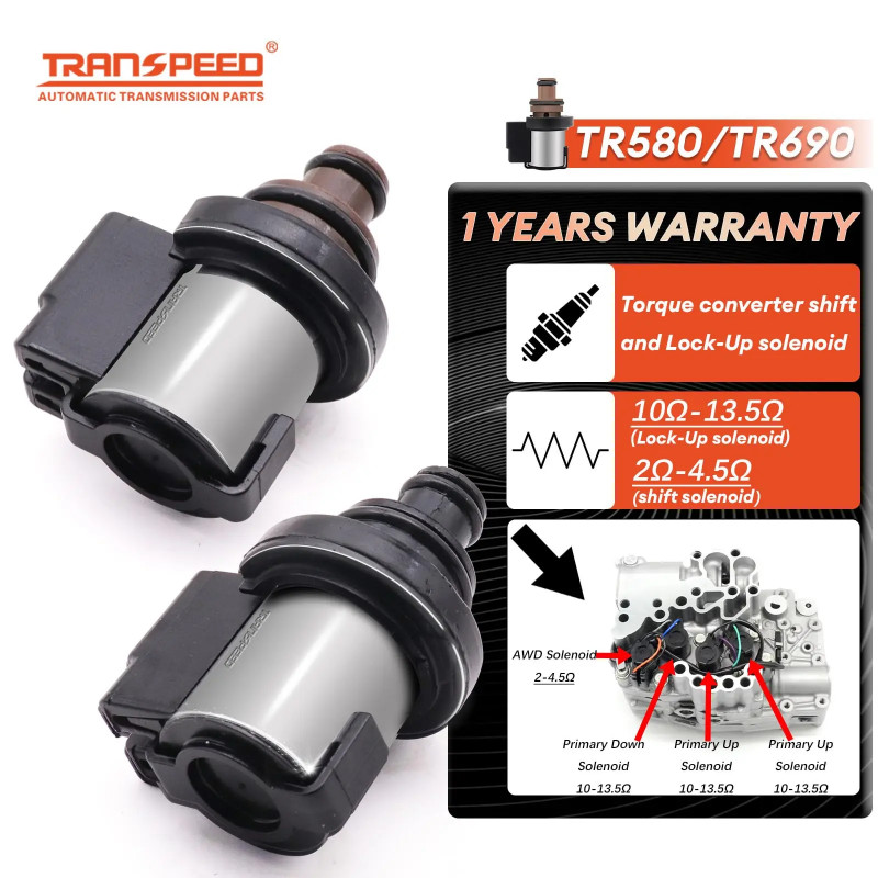 TRANSPEED TR580 TR690 2PCS Transmission Torque Converter Pressure Control Solenoid Lock-Up Solenoid