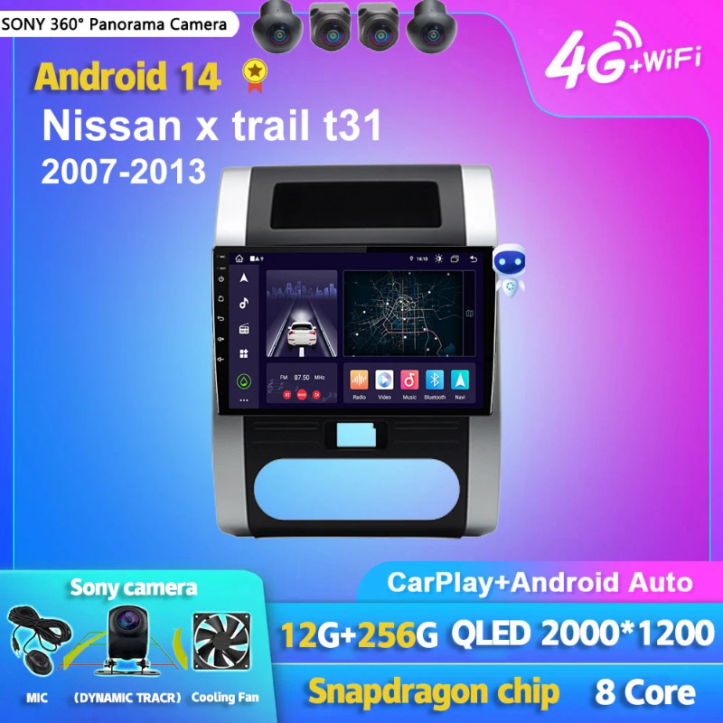 Android 14 Carplay Auto 2K Screen Car Radio BT Multimedia Player Video For Nissan x trail t31 2007