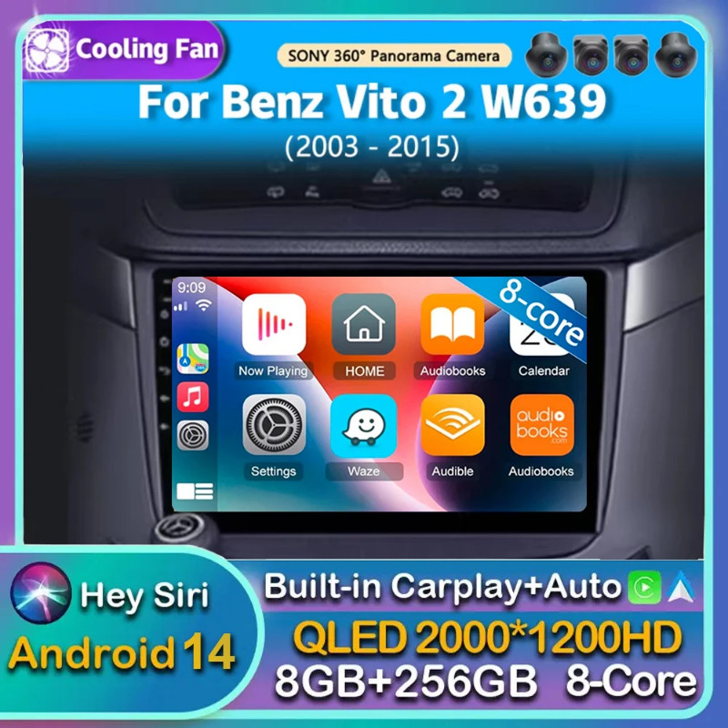 Android 14 Carplay Auto Car Radio For Mercedes-Benz Vito 2 W639 2003-2015 Multimedia Player Video G