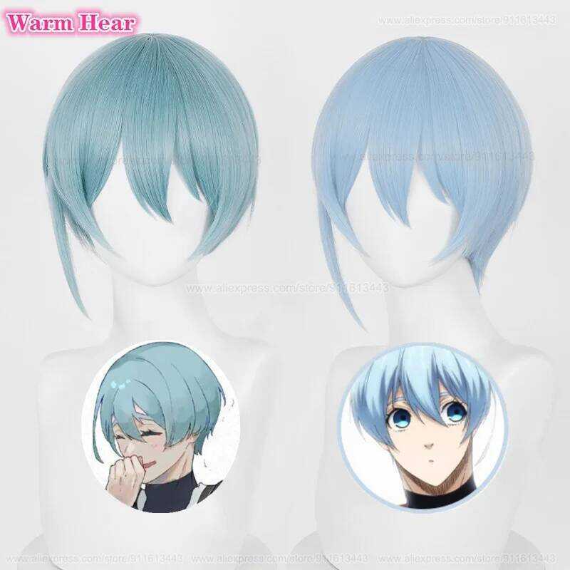 C Hiori Yo Cosplay Wig Anime Hiori Short 28Cm Light Cyan Blue Wig Heat Resistant Synthetic Cosplay