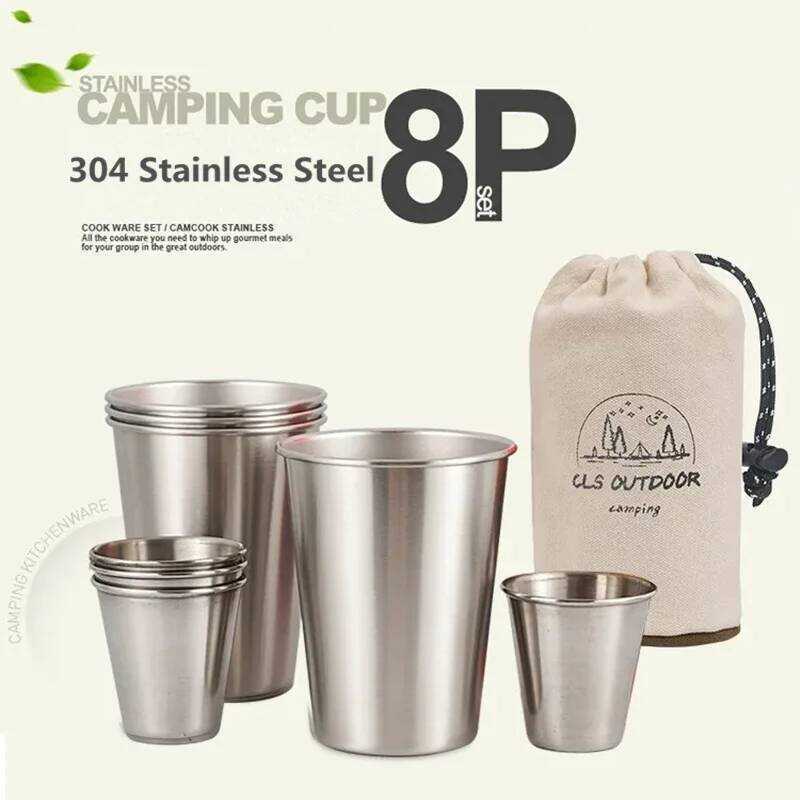 C CLS Newest Outdoor 304 Stainless Steel 4/6/8Pcs Set C Large Camping Picnic Portable Beer C Set Wh