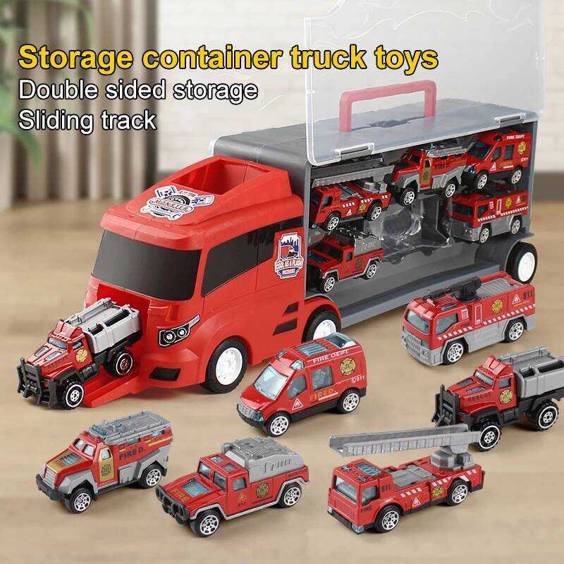 C Children's Toy Police Model Alloy Container Truck Large Truck Fire Truck Storage Set Model Engine