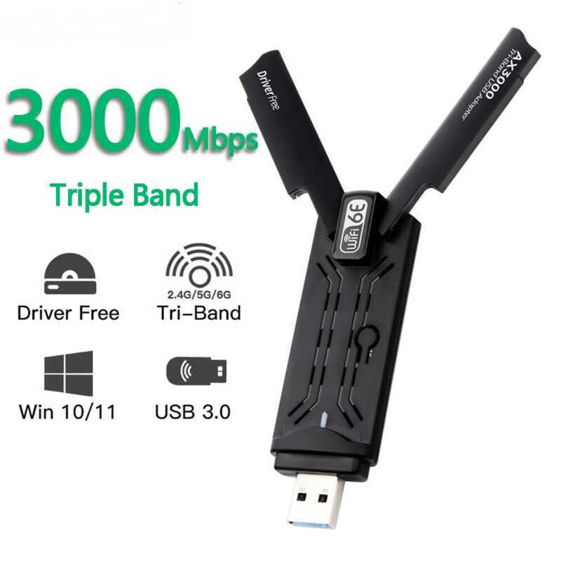 6E อะแดปเตอร์เครือข่าย d 2.4G & 5G & 6GHz 3000Mbps USB 3.0 Wifi Receiver Dongle สําหรับแล็ปท็อป/PC W