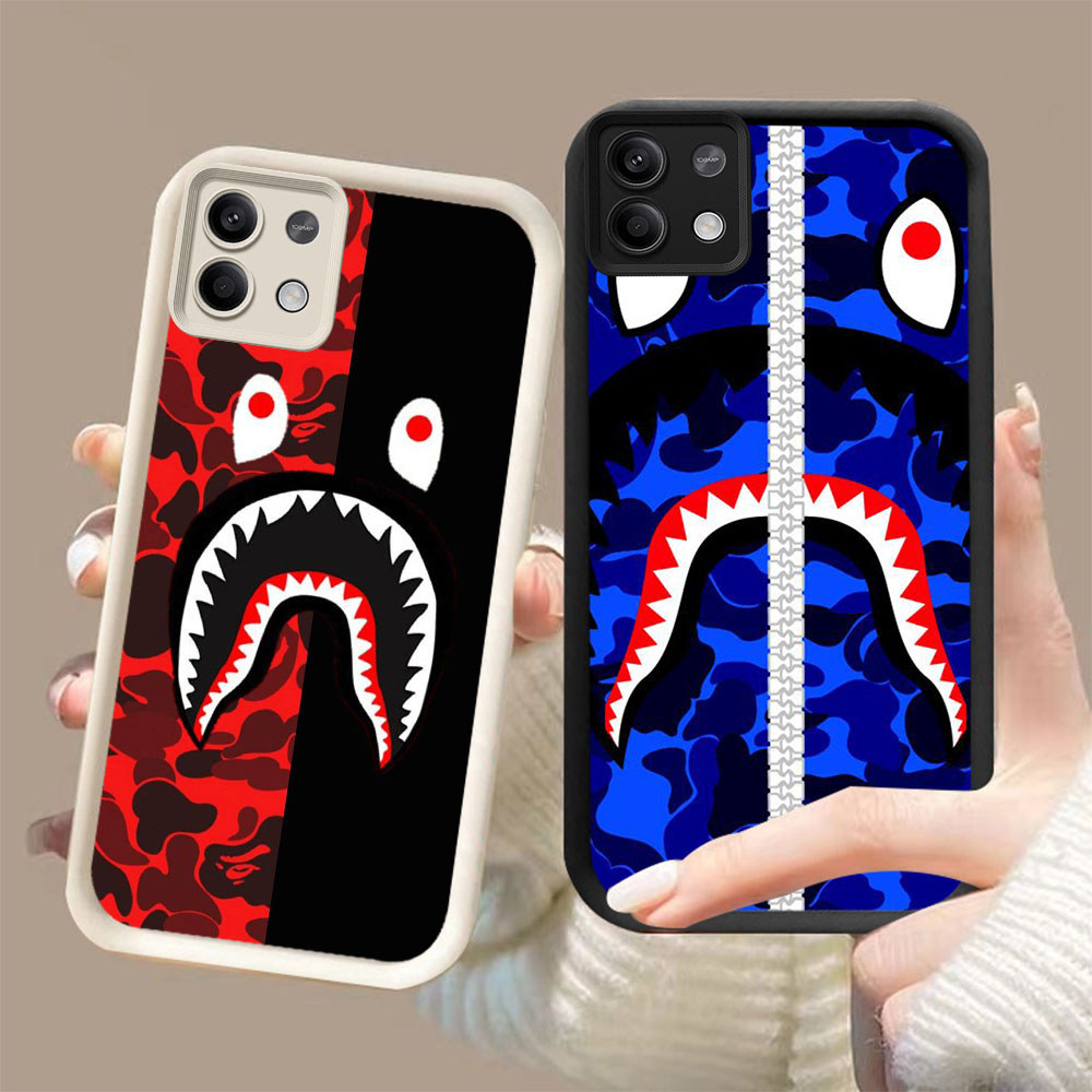 DJ-8 Bape shark ปลอกซิลิโคนสีดําและสีขาวสําหรับ Xiaomi Poco M6Pro X6 X6NEO F7 X7 M7 Pro 5G 4G