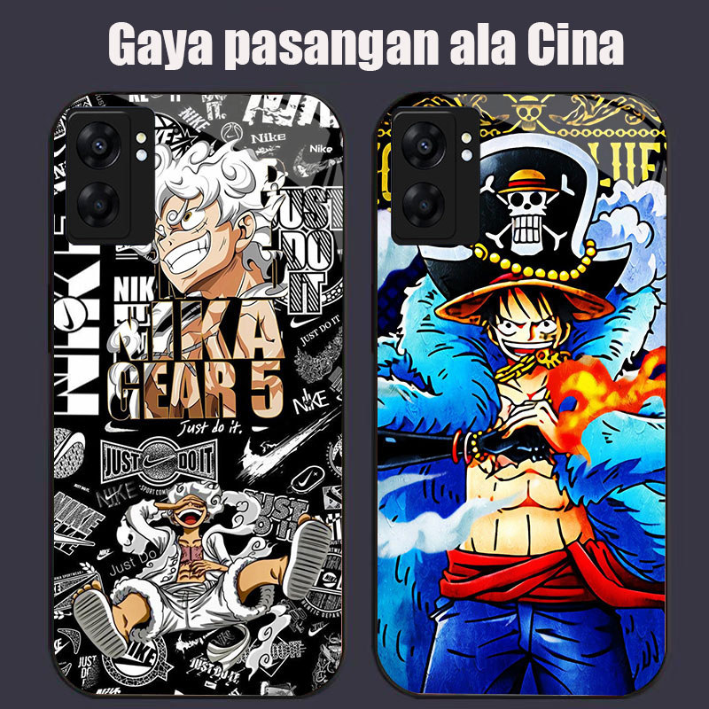 DK-75 One Piece LuffyปลอกGLASSนุ่มกรอบสีดําOPPO Realme Reno C55 A77 A96 A17 10 A57S C30S A77S A36 A7