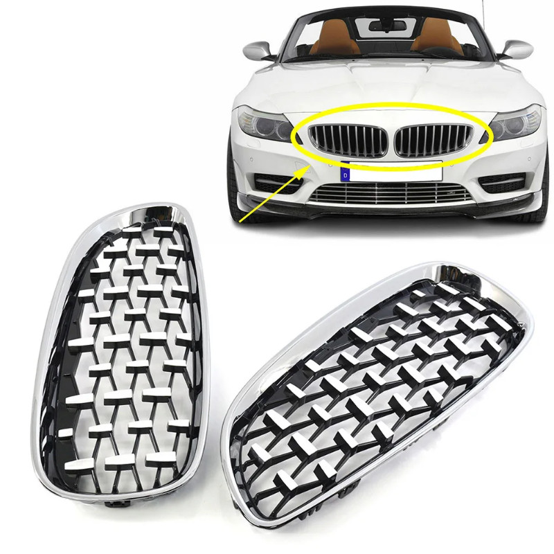 E89 Chrome Car Front Kidney Mesh Grill Diamond Meteor Style Grille For BMW E89 Z4 2009 2010 2011 20