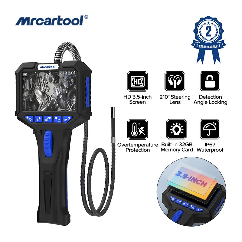 MRCARTOOL N150 Endoscope Inspection Camera with Two-Way Articulation Head 6.2mm HD1080P Flexible Sn