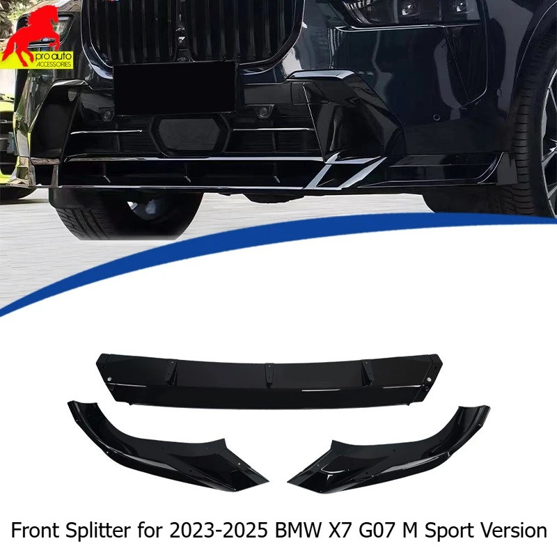 Front Lip Bumper Splitter for 2023-2025 BMW X7 G07 M Sport Version 3-Piece Competition Style ABS Pl