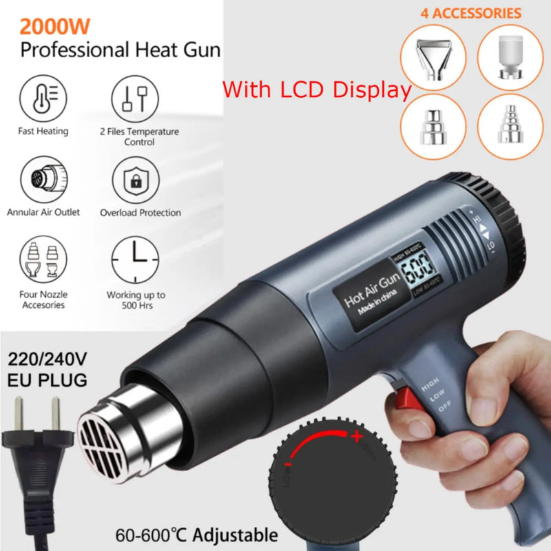 2000W LCD/NO LCD Heat Gun Variable Temperature Advanced Electric Hot Air Gun Power Tool Hair dryer