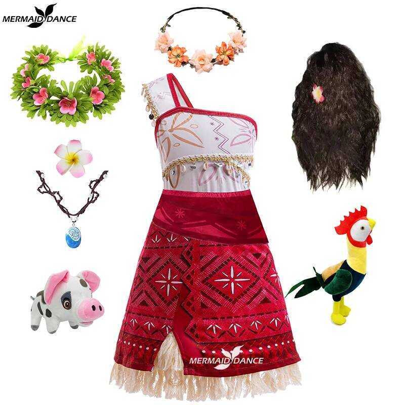C 2025 Girl Moana Vaiana Costume Princess Dress Summer Beach Set Cosplay Clothing Christmas Carniva