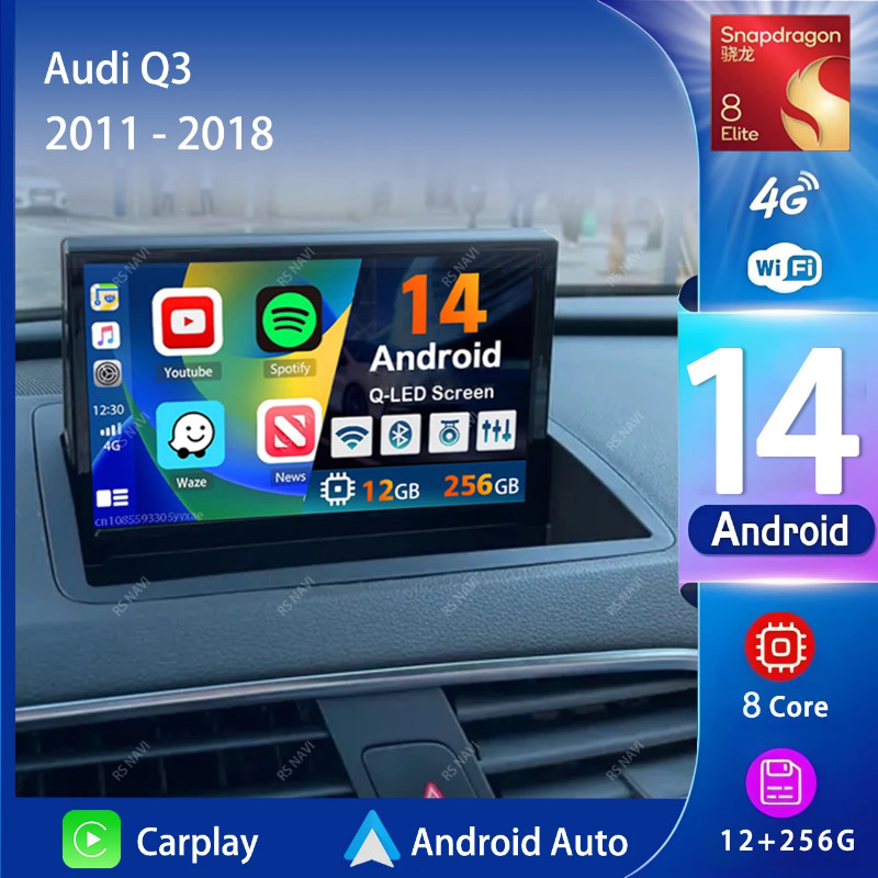 Android 14 Carplay Auto 2K Screen Car Radio Multimedia Player For Audi Q3 1 8U 2011 - 2018 DSP 2din