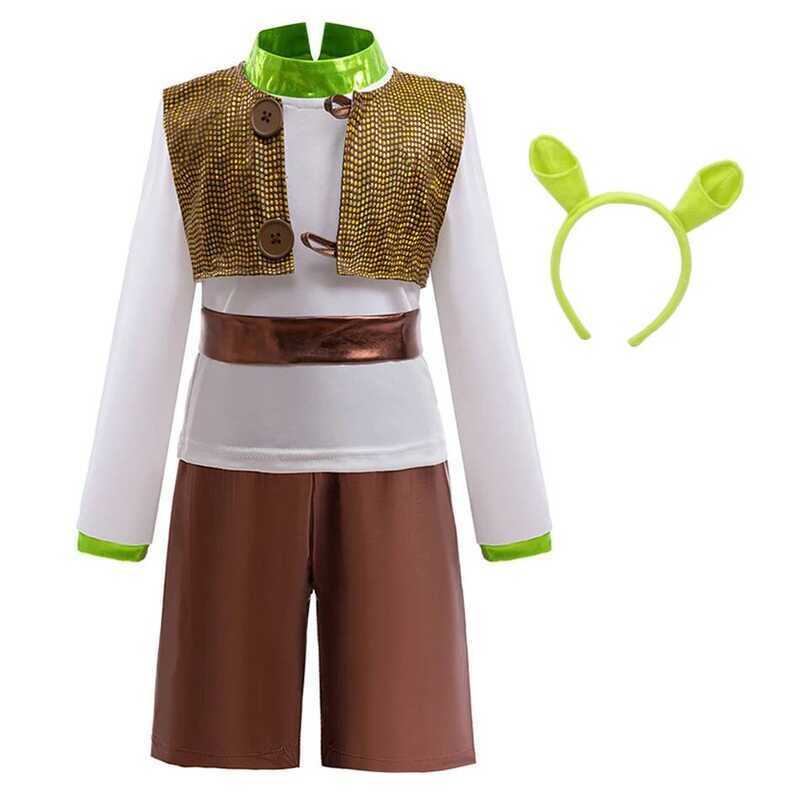 C Monster Movie Shrek Cosplay Costumes Headband Top Vest Pants Kid Boy Performance Role Play Hallow