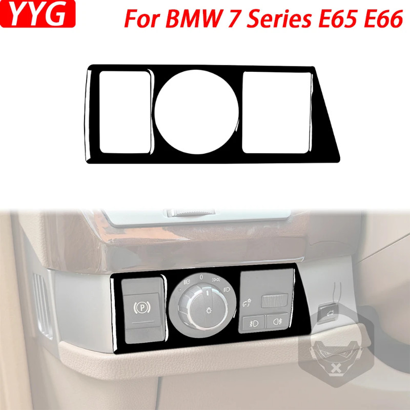 For BMW 7 Series E65 E66 2002-2008 Car Accessories Piano Black Headlight Switch Panel Cover Interio