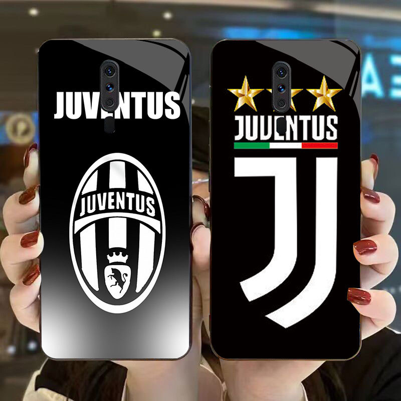 DK-68 JUVENTUS Casing GLASS soft frame สีดํา OPPO Reno 2019 F11 A9 2F A5 2Z A9X 2020 Pro