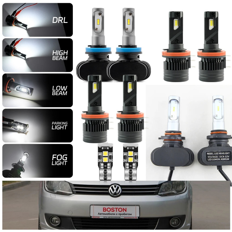LED Headlight Bulbs upgrade Kit Bright White For VW TOURAN (1T3) 2010 2011-2015 Low beam,High beam,