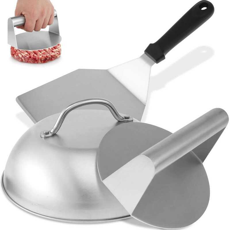 C Smash Burger Kit With Lid Griddle Spatula 5.5 Inch Stainless Steel Burger Press 8. Inch Basting C