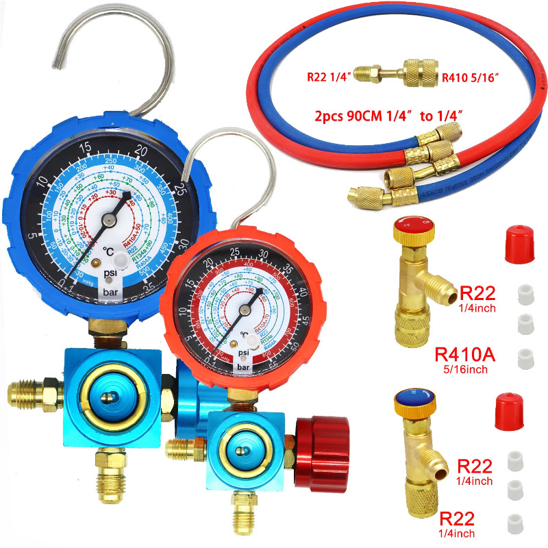 Air Conditioner Refrigerant Low and High Pressure Gauge for R410A R134A R22 R404A A/C Diagnostic Re