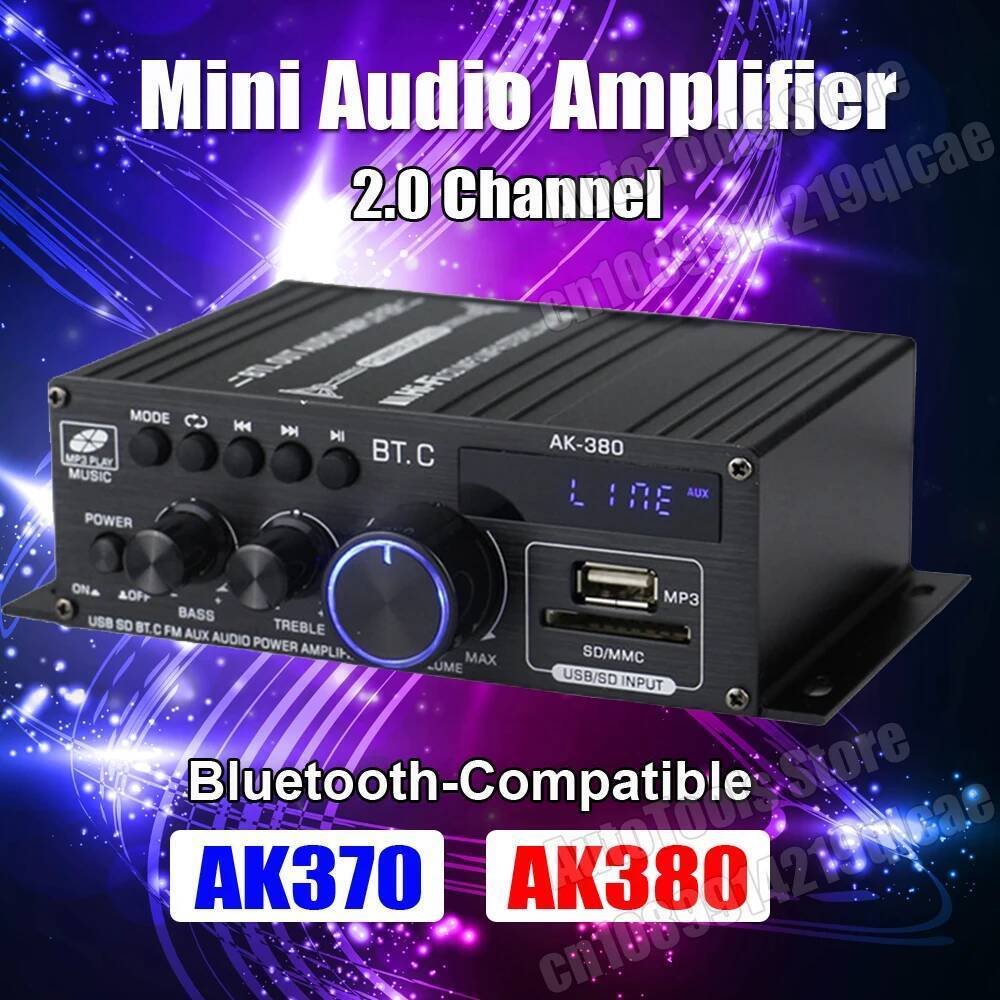 AK380/AK370 Mini Amplifier DC12V รถบ้าน Hifi Power Amplifier สเตอริโอ BASS Audio Amp ลําโพง Class D 