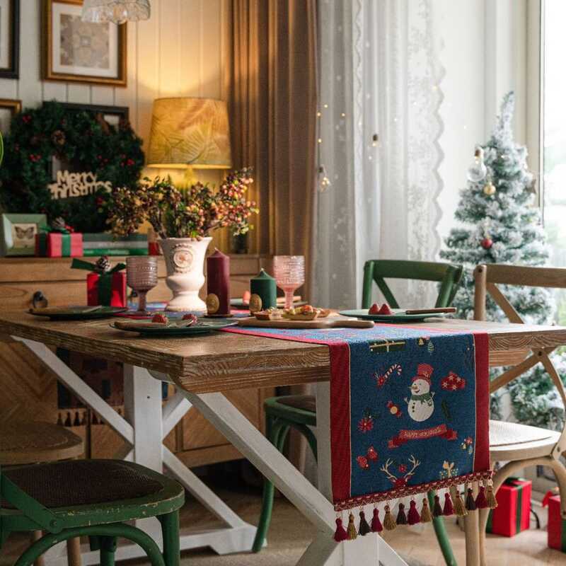 Yimanqiyun Jacquard Table Runner Christmas Japanese Table Cloth Holiday Coffee Table Bed Runner TV C