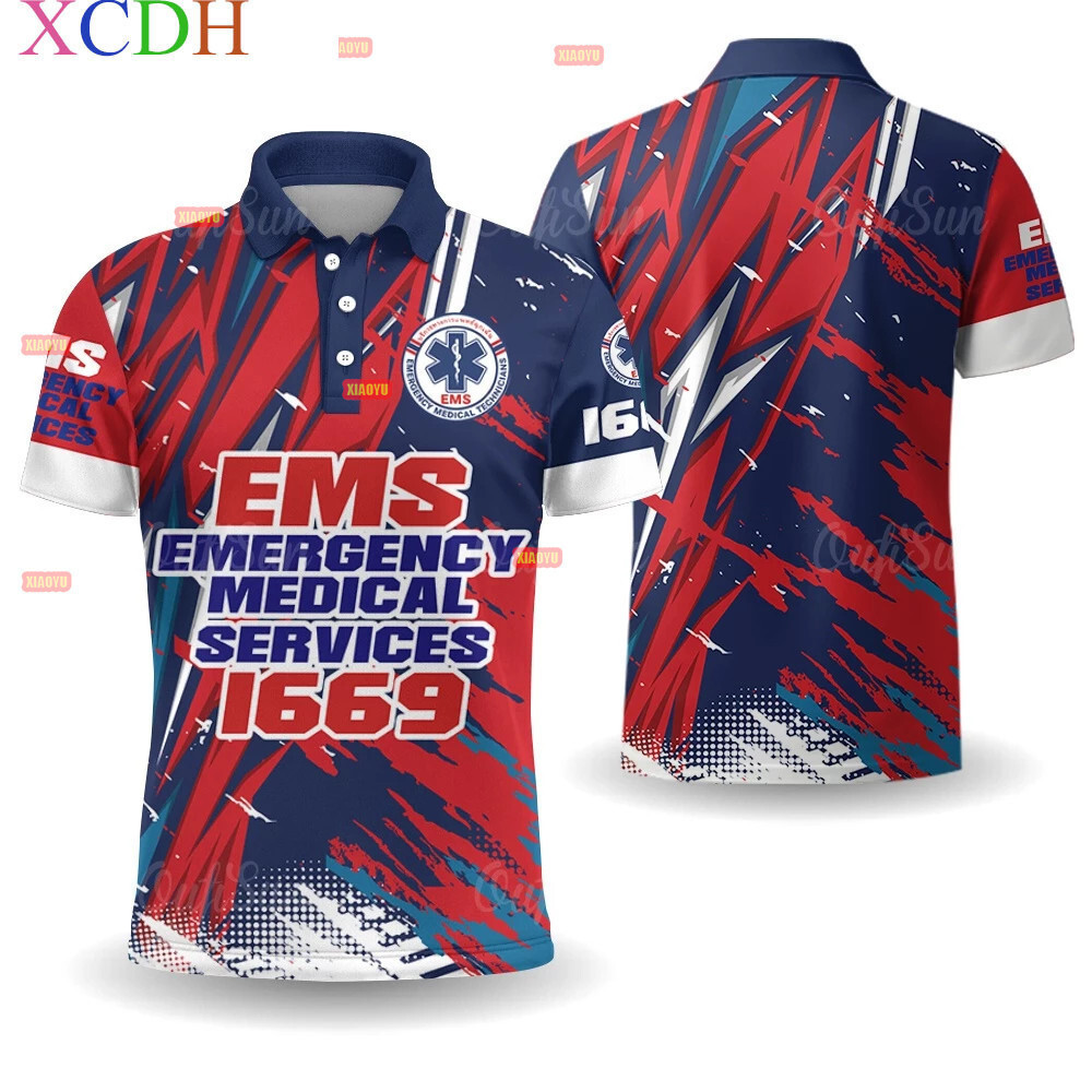 EMS 1669 เสื้อเชิ้ตพิมพ์ลายคอปกออกใหม่สวยพร้อมใส่ทํางานเสื้อโปโลกู้ภัยทางการแพทย์ฉุกเฉิน รหัส 1
