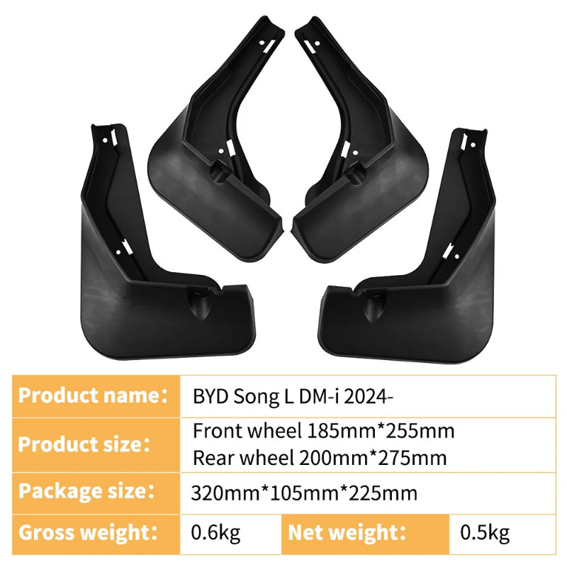 For 2024 BYD Song L DM-i (P5 Chassis) 4pcs Soft Rubber Mud Flaps Mudguard | No-Drill Fit | Car Acce