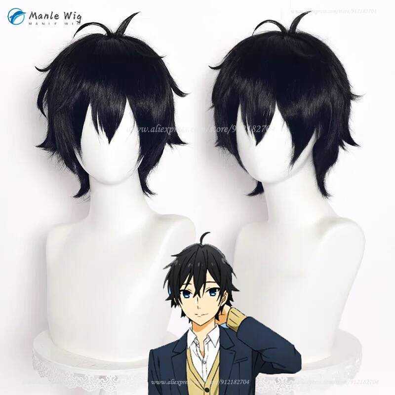C Anime Horimiya Miyamura Izumi Cosplay Wig Short Black Wigs Heat Resistant Synthetic Hair Hallowee
