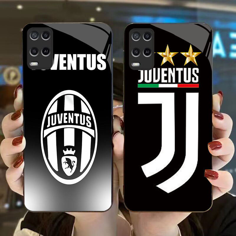 DK-68 JUVENTUS Casing GLASS soft frame สีดํา OPPO Realme Narzo Reno 7 8i 50 A54 A55 9 8 Pro 5G
