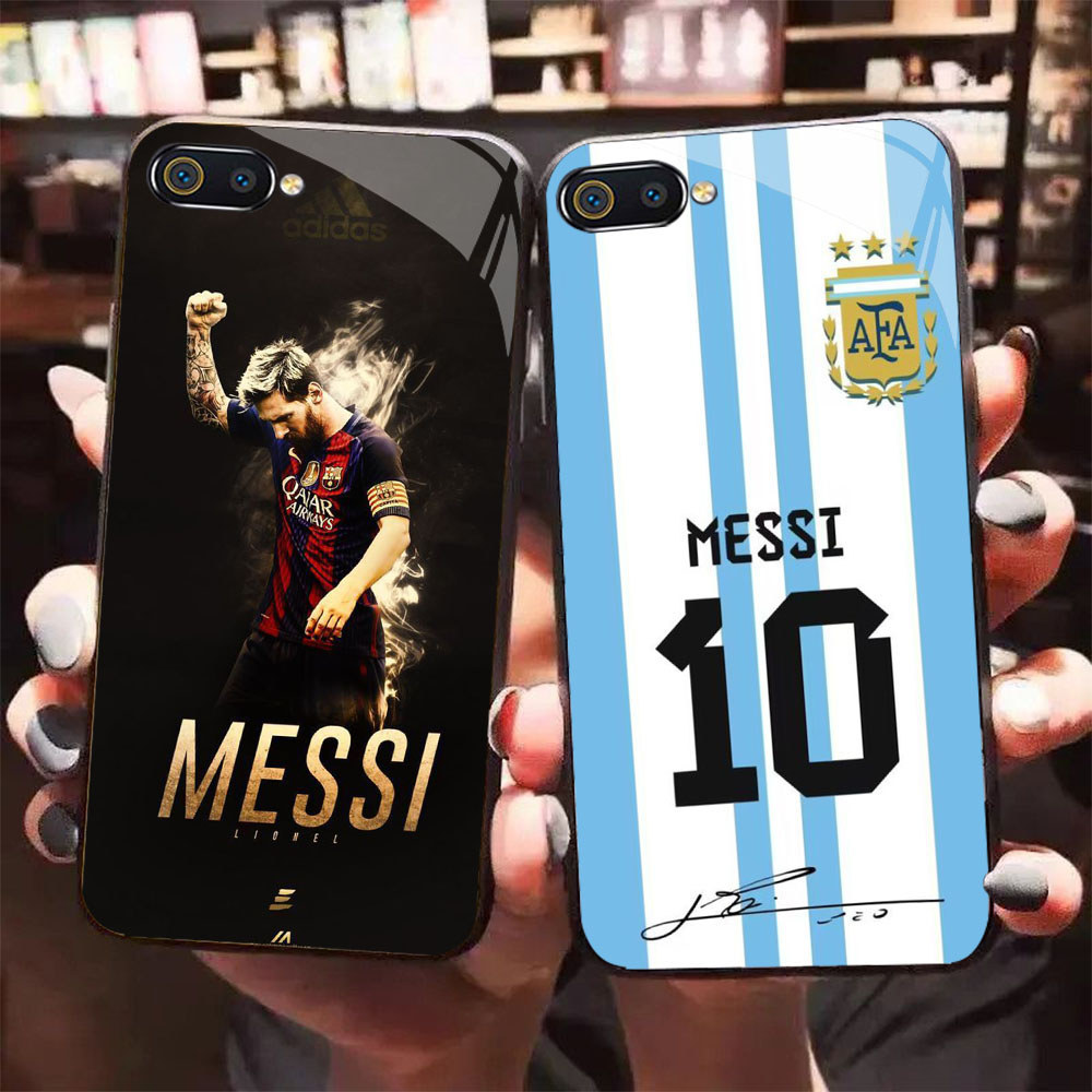 HK-58 Football star MessiGlass KACA Casing สําหรับ OPPO Realme A3S A5 A12E C2s C2 C1