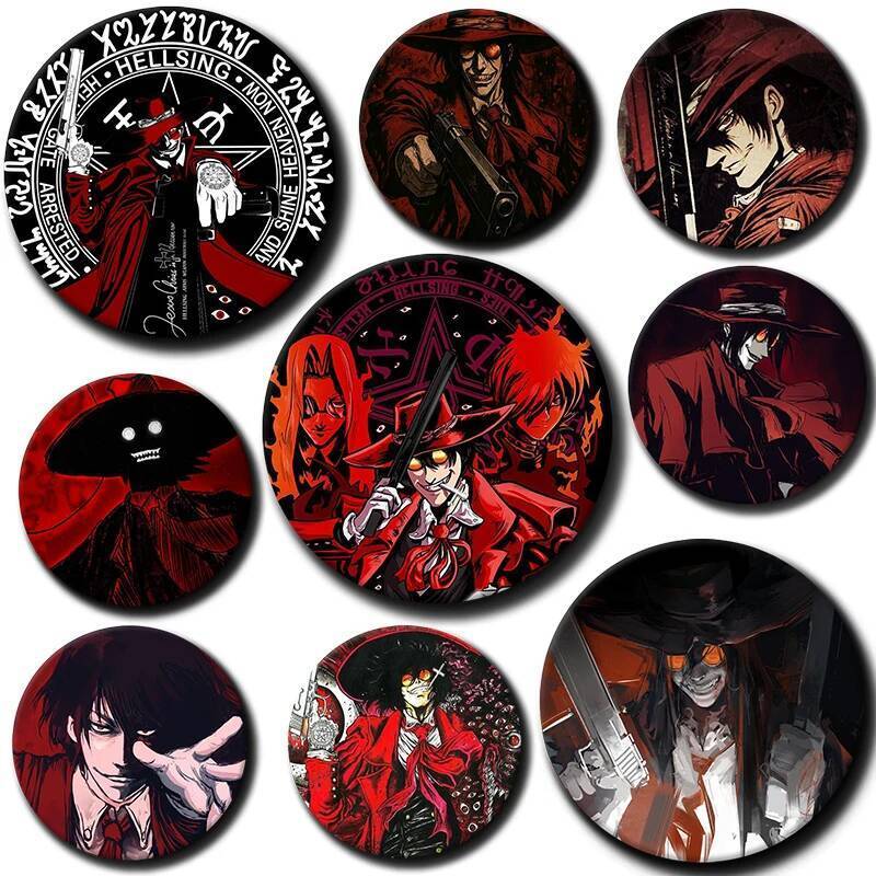 Alucard Hellsing ปุ่มตลก Pin ดอกไม้ Tinplate Badge รอบเข็มกลัดสร้างสรรค์สําหรับกระเป๋าเป้สะพายหลังเค