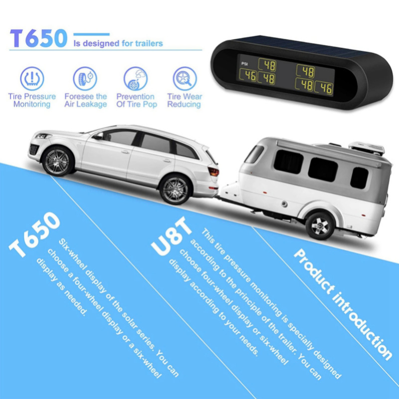 Car TMPS Car Tire Pressure Monitor Wireless Solar TPMS Tire Pressure Monitoring System LCD Monitor