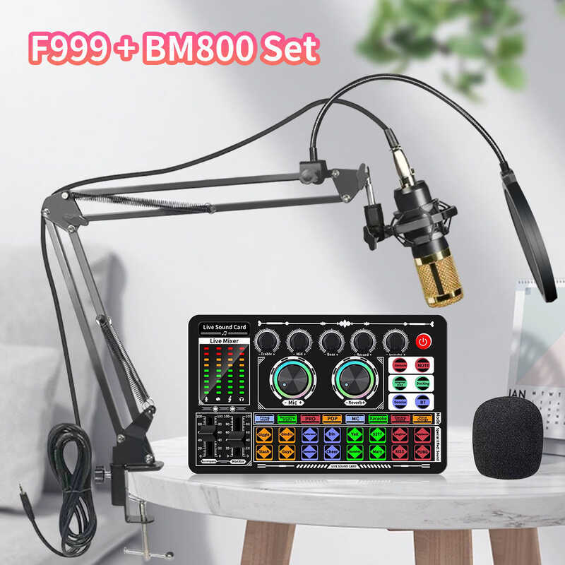 จัดหาการ์ดเสียง F999 bm800 ไมโครโฟนคอนเดนเซอร์ Live k Song Entertainment ชุดไมโครโฟน Cantilever โดยเ