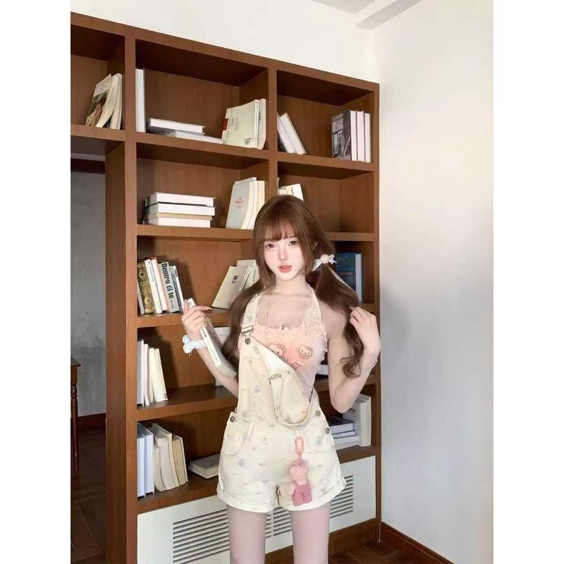 GS.ART Japanese Sweet Girl Overalls Shorts Set เวอร์ชั่นเกาหลี