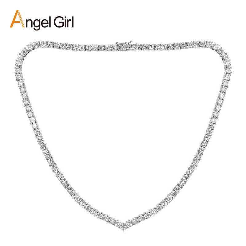 4mmV ตัวอักษรทองแดงฝังเพทายสร้อยคอเทนนิสยุโรปอเมริกัน Hip Hop หรูหรา High-End แฟชั่น All-Match Home