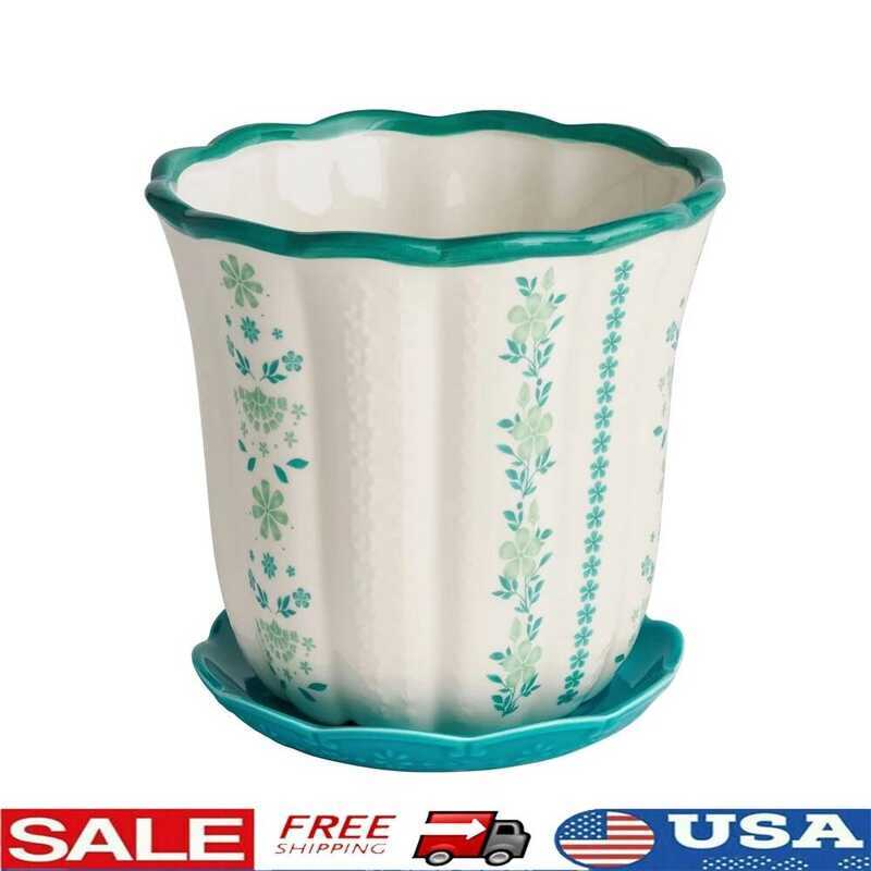 C 8 Inch Wer Patterned Scallop Planter Ceramic Pot Indoor Outdoor Plants Home Décor Gardening Holde