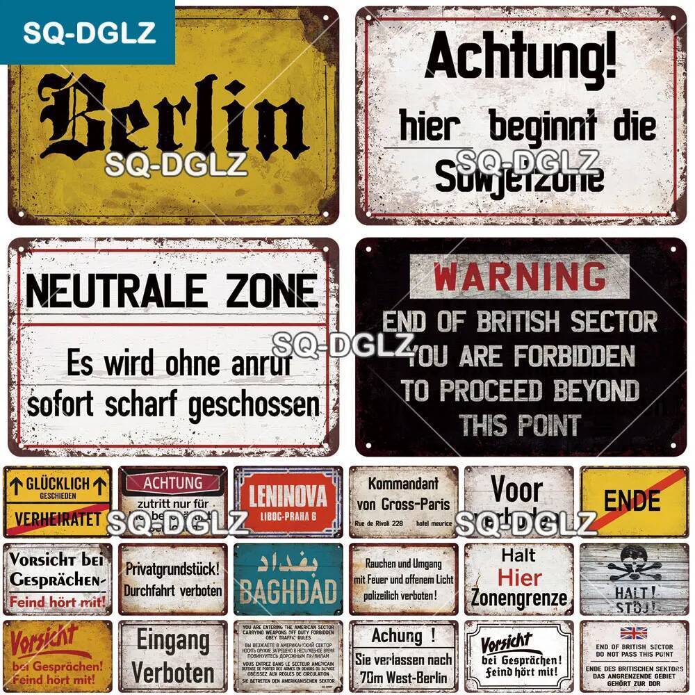 [SQ-DGLZ] Retro Retro Achtung Berlin ป้ายดีบุกป้ายโลหะ Shop Plaque Home Bar สติ๊กเกอร์ติดผนังตกแต่ง 
