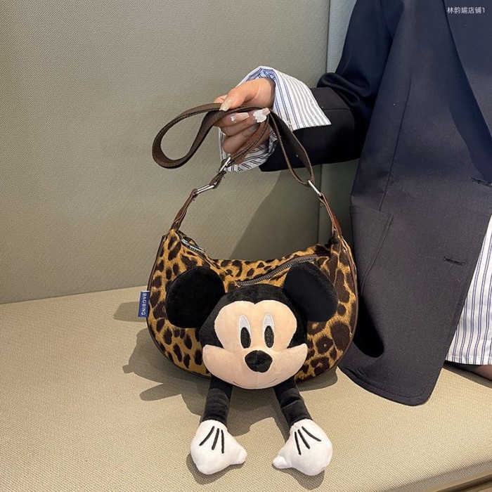 ใหม่ Mickey Crossbody Bag Leopard Shoulder Bag Dumpling Bag