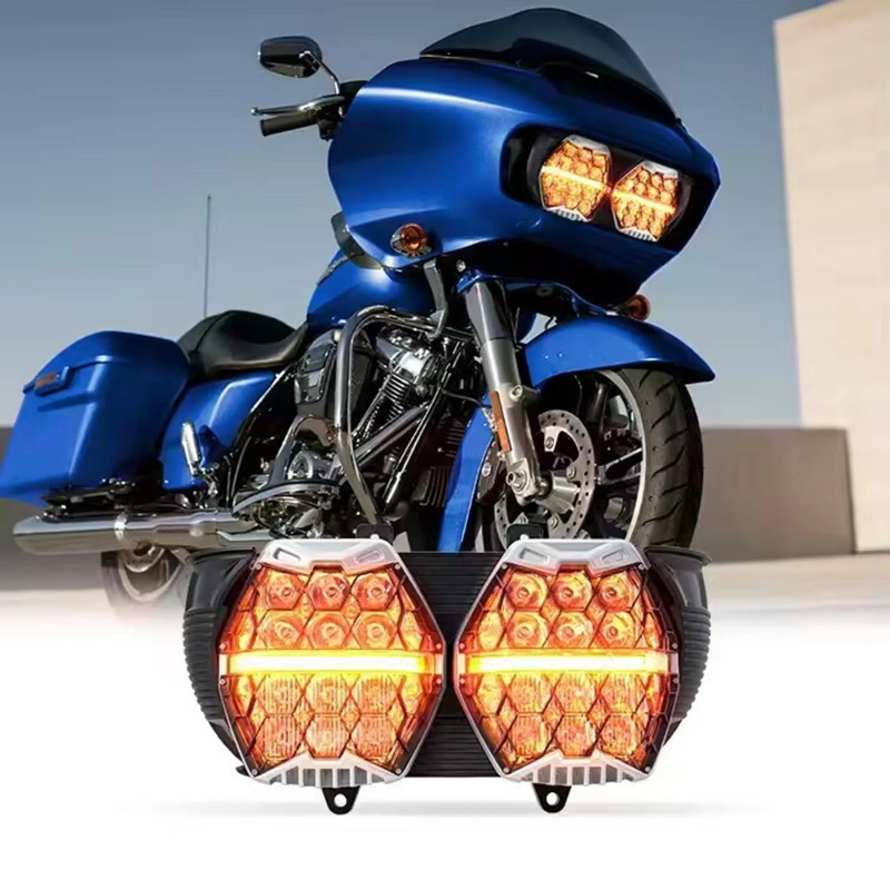 Motorcycle Dual LED Headlight Signal Headlamp For Harley Davidson Road Glide Ultra CVO ST FLTRXST