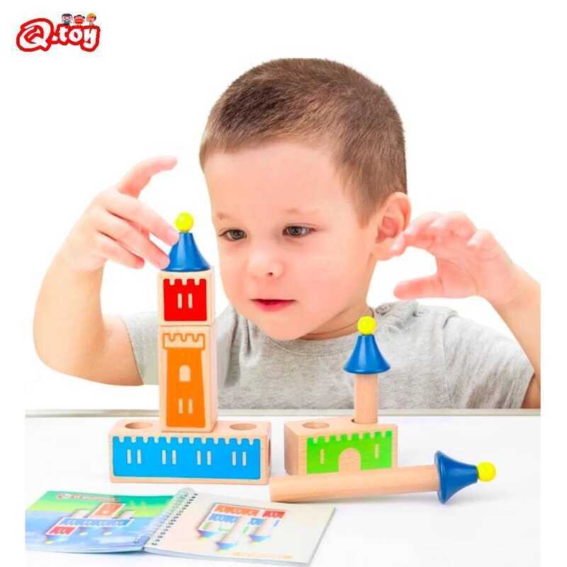 C Wooden Block Puzzle Montessori Kid Toys Wood Changing Dream Castle Building Block IQ Game Thinkin