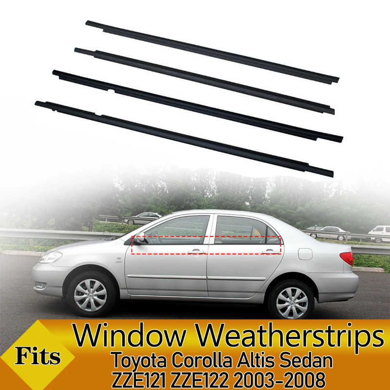 4PCS Car Outer Door Seal Windows Rubber Weatherstrip For Toyota Corolla Altis 4 door Sedan ZZE121 Z
