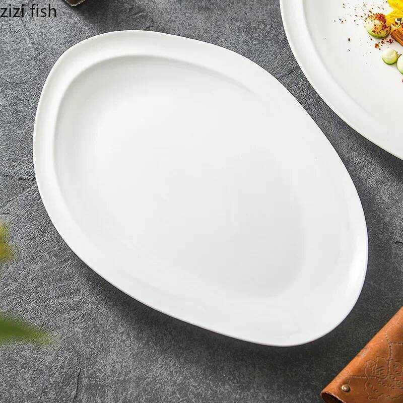 C Irregular Oval Plate Ceramic Steak Plate Salad Plate Dessert Sushi Plates Serving Plates Restaura