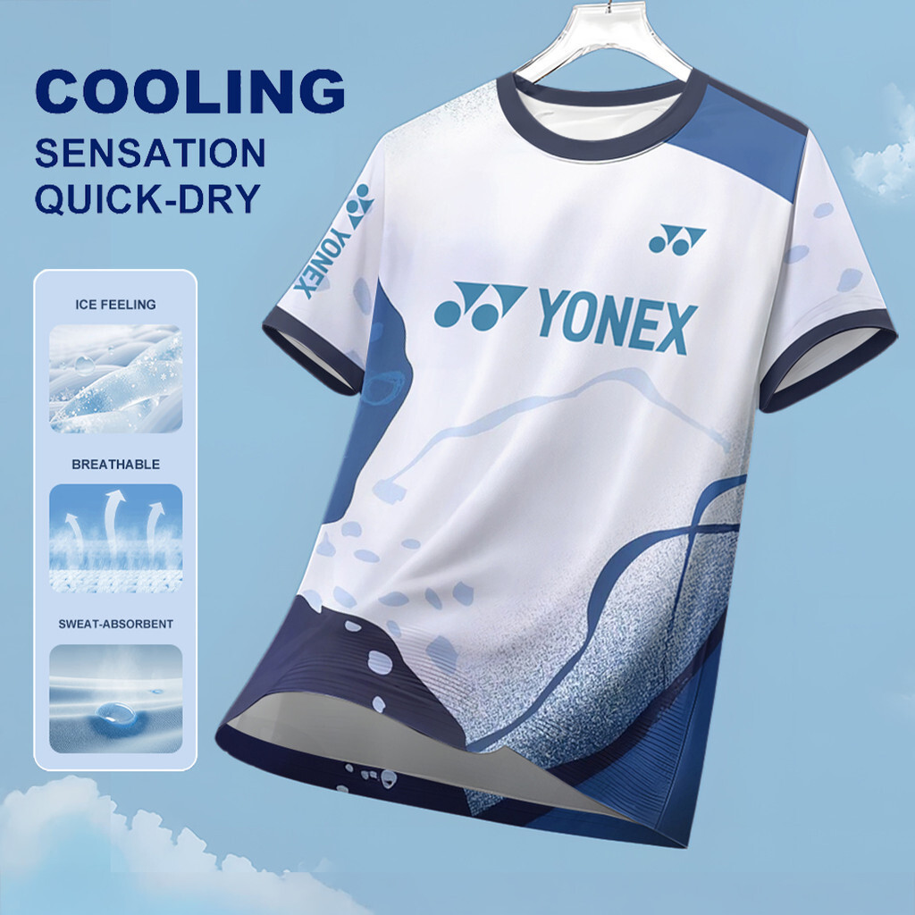 2026 โยเน็กซ์ เสื้อยืดสําหรับผู้ชายแขนสั้นผู้ชายกีฬาเสื้อยืดท็อปส์ระบายอากาศผ้าไหมน้ําแข็งผ้ายืดหยุ่นสวมทนแห้งพอดีเสื้อยืด
 ที