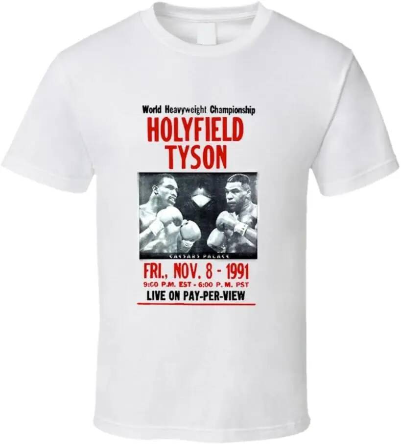 Mike Tyson VS Evander Holyfield Boxing Fight เสื้อยืดผ้าฝ้าย 100% O-คอสั้นแขนสั้นฤดูร้อน Casual Mens