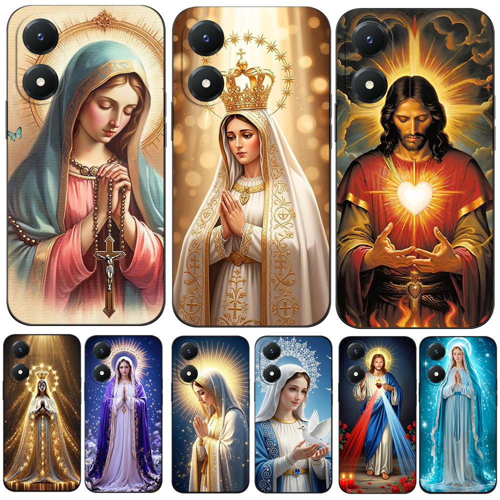 สําหรับ vivo Y02S 4G เคสซิลิคอนอ่อน เคส tpu สีดํา Virgin Mary Jesus ศาสนาโบสถ์