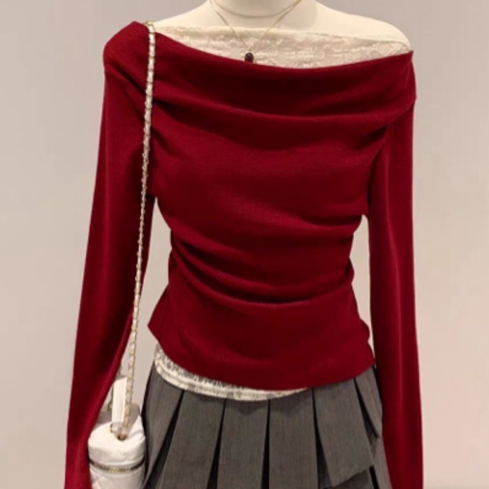 เสื้อผู้หญิงลายคริสต์มาส แขนยาว คอเต่าแบบสายเดียว สวมใส่สบายและทันสมัย