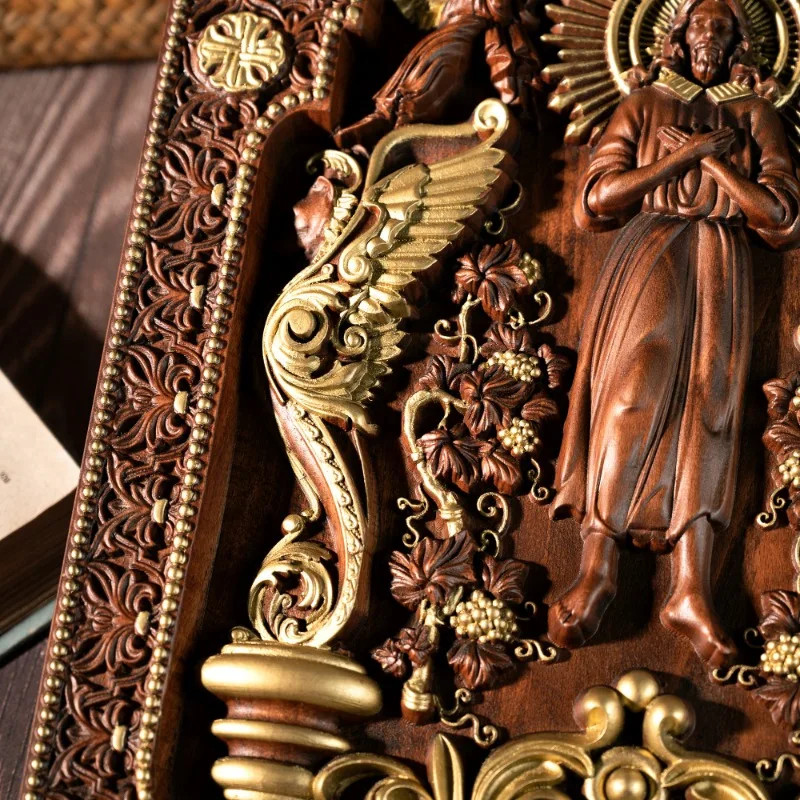 Jesus Christ Icon of Ascension Wooden Jesus and Lion, Christian Statue