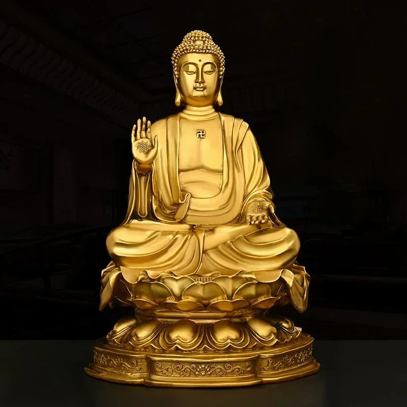 Feng Shui Copper People Shakyamuni Buddha Ornaments Sitting Lotus Flower Home Statue Sculptures