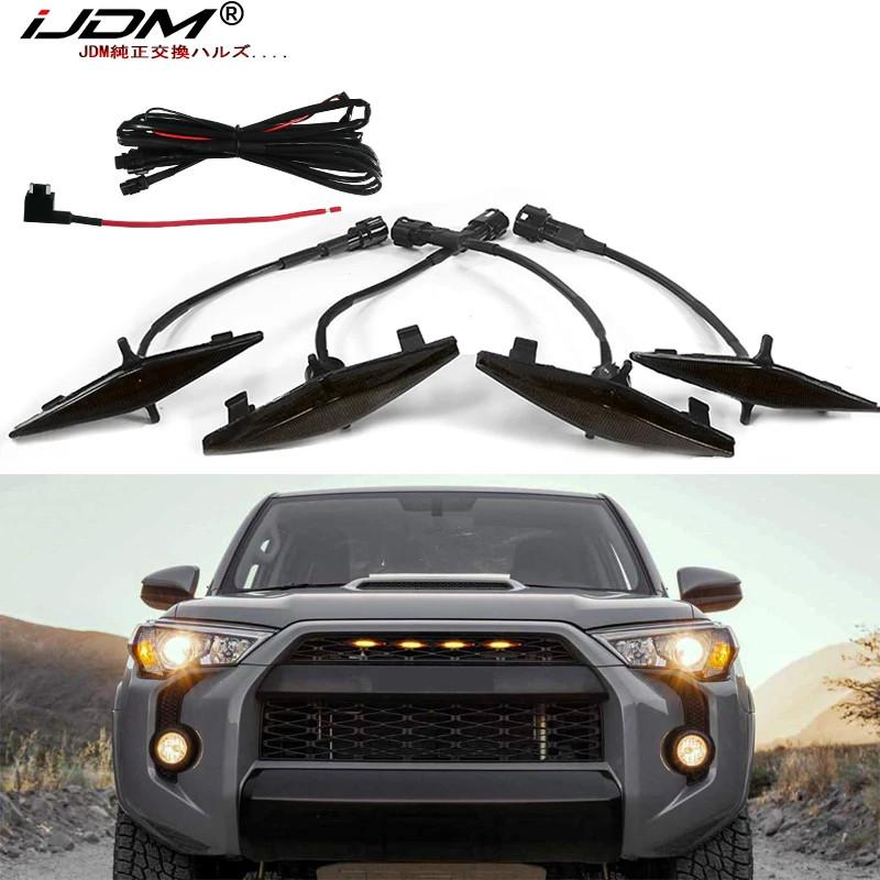 iJDM 4pc Set Smoked Lens Amber white Front Grille Lighting Kit For 2014-2019 Toyota 4Runner TRD Pro