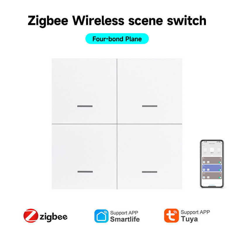 Graffiti zigbee Scenario สมาร์ทสวิทช์ Four-Button ฟรีสติกเกอร์ Smart Home app ควบคุมจับเวลา Scenario