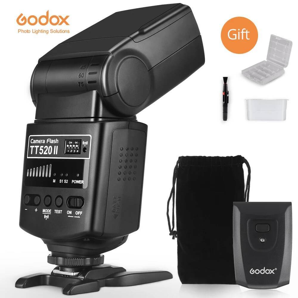 Godox TT520 II แฟลช TT520II พร้อมสัญญาณไร้สาย 433MHz ในตัว + ชุดเครื่องส่งสัญญาณสําหรับกล้อง Canon N