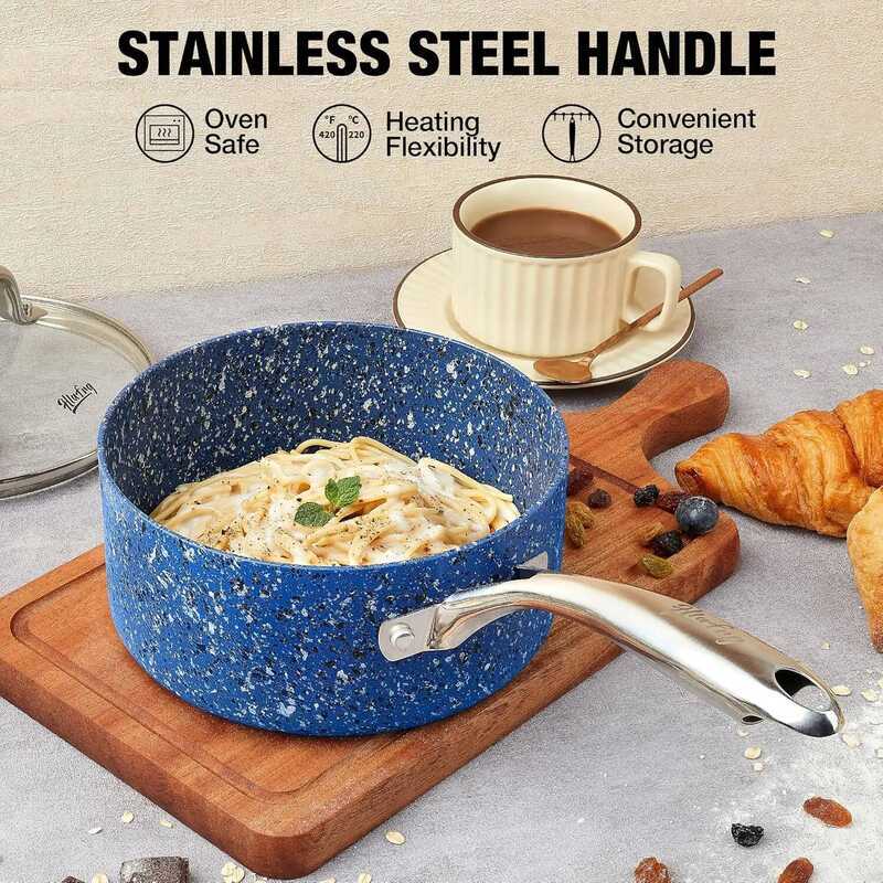 C HLAFRG 1Qt Nonstick Saucepan With Lid, 1 Quart Non Stick Sauce Pan, Granite Coating Small Cooking